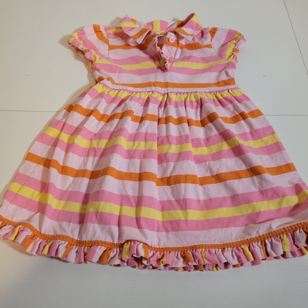 Hanna Andersson Pink Orange Yellow Striped Ruffle Hem Dress